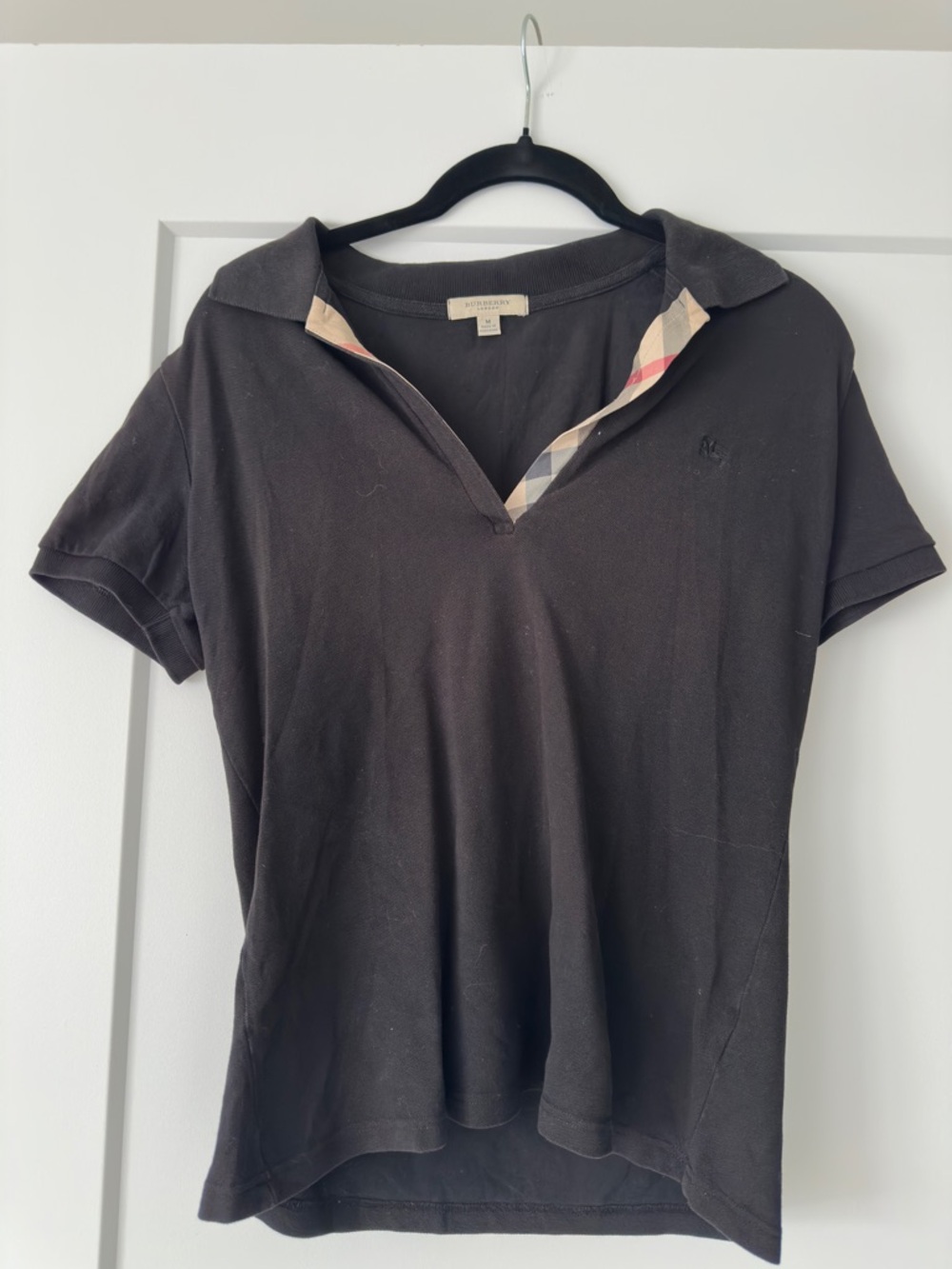 Burberry Black Short-Sleeve Polo with Signature Check Collar